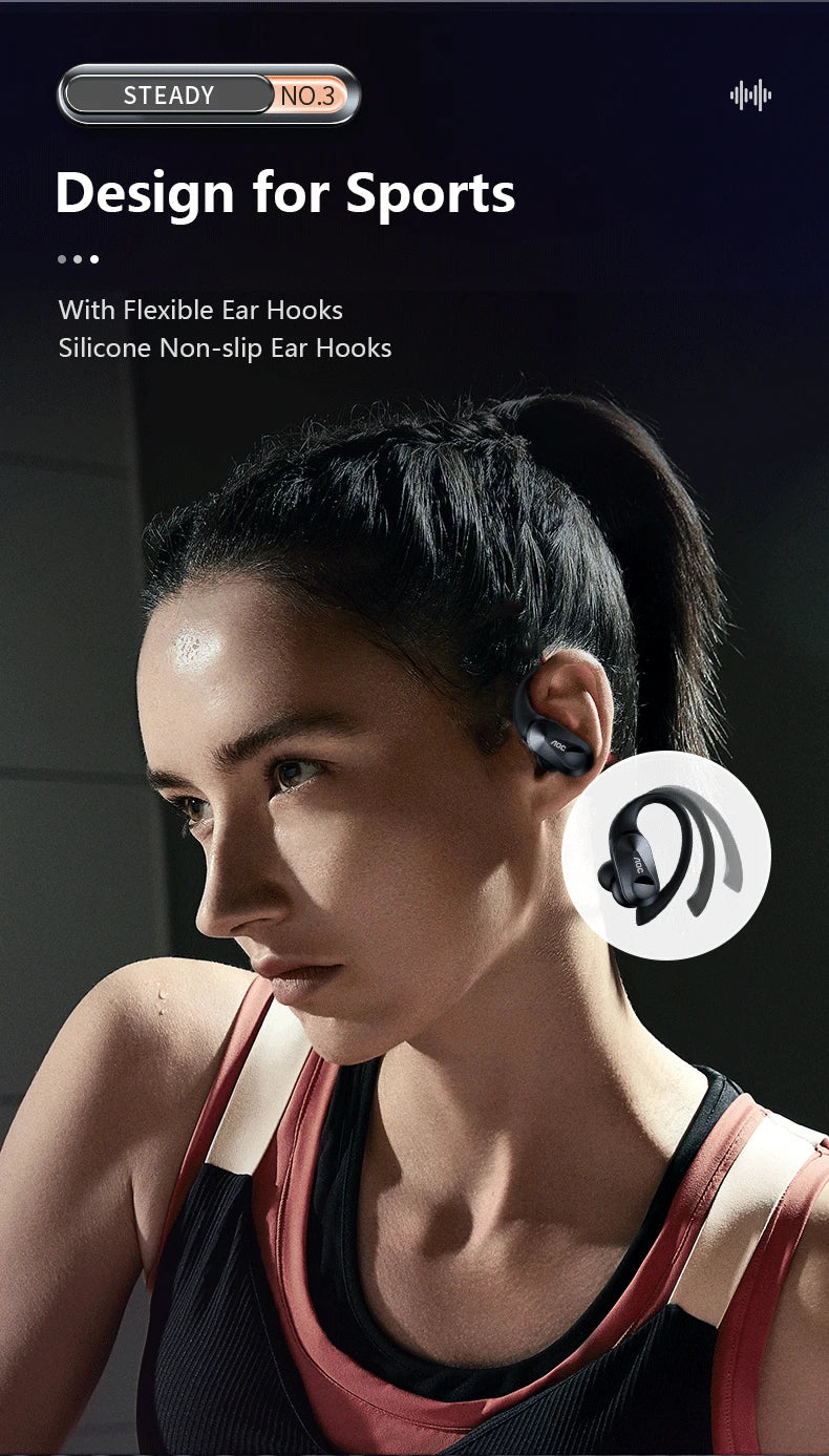 AOC ACT3521 Wireless Earphones OWS Ear Hook Bluetooth HIFI Stereo Earbuds Gaming Low Latency IPX5 Waterproof Sport Headphones