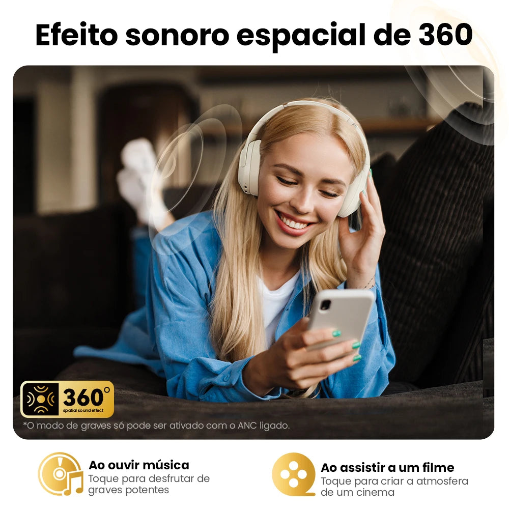 HAYLOU S30 Wireless Bluetooth 5.4 Headphones 43dB Adaptive Noise Cancelling Headsets 40mm Driver 80H Playtime Earphones