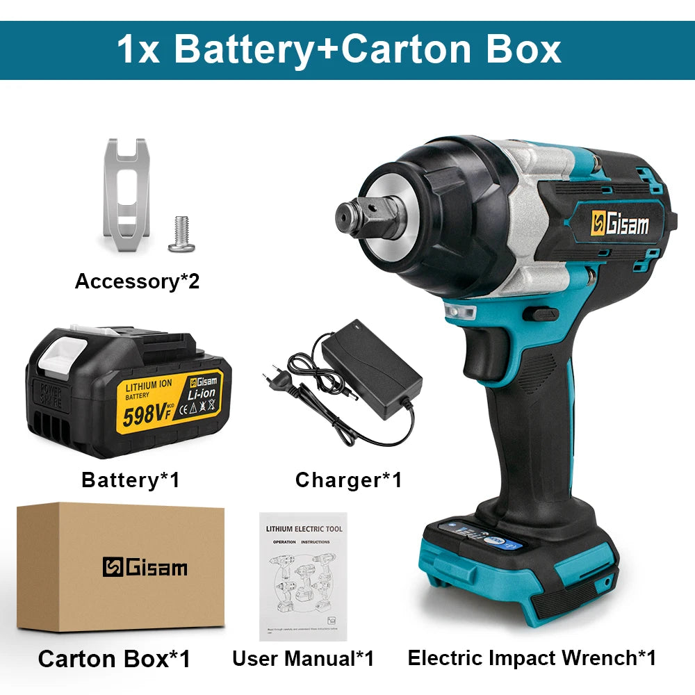 1800N.M Torque Brushless Electric Impact Wrench 1/2 inch Lithium-Ion Battery Cordless Wrench Tools For Makita 18V Battery Pins