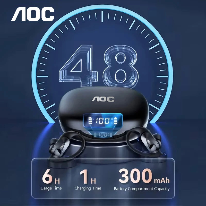 AOC ACT3521 Wireless Earphones OWS Ear Hook Bluetooth HIFI Stereo Earbuds Gaming Low Latency IPX5 Waterproof Sport Headphones