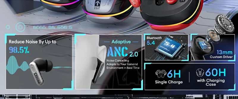 ZOMBIESCAT B5 TWS Bluetooth 5.4 Earphones 38ms Game Mode HD Call Noise Reduction Headphones 60H Long Endurance Gaming Headsets