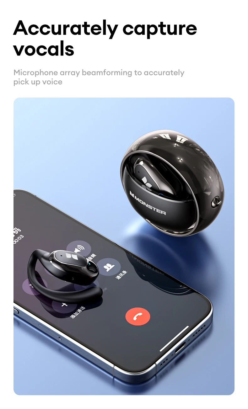 Monster MQO33 Wireless Bluetooth 5.4 Earphones Dolby Immersive Sound HD Call Headphones Sports Noise Reduction Open Ear Earbuds