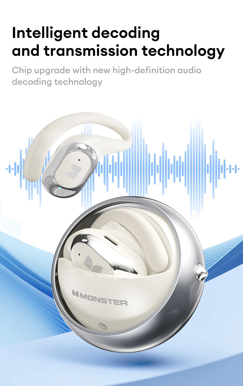 Monster MQO33 Wireless Bluetooth 5.4 Earphones Dolby Immersive Sound HD Call Headphones Sports Noise Reduction Open Ear Earbuds