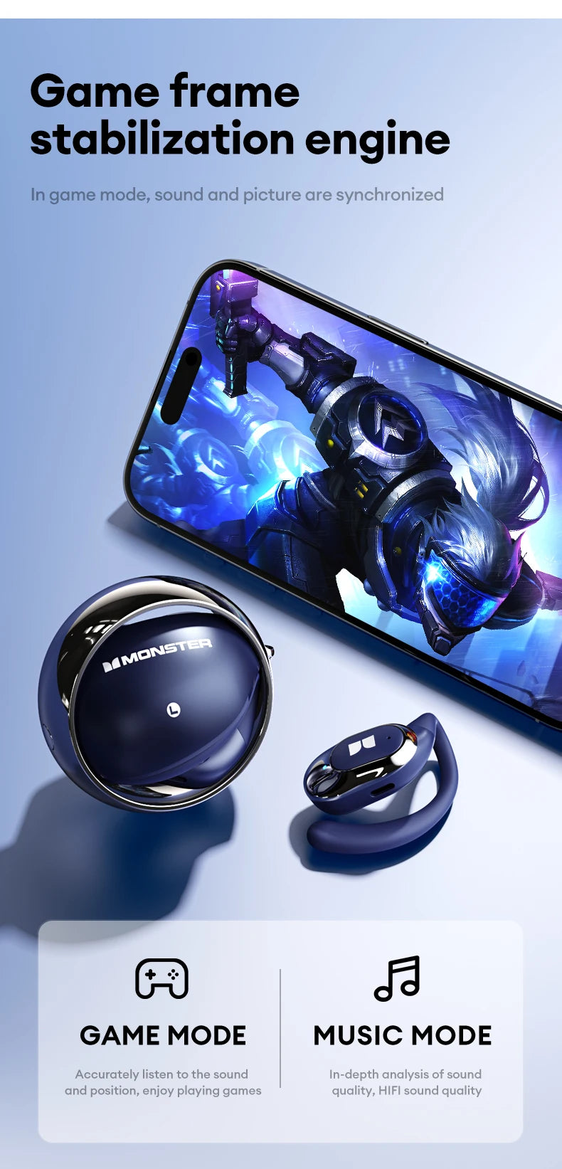 Monster MQO33 Wireless Bluetooth 5.4 Earphones Dolby Immersive Sound HD Call Headphones Sports Noise Reduction Open Ear Earbuds