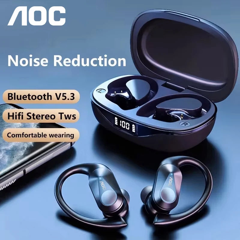 AOC ACT3521 Wireless Earphones OWS Ear Hook Bluetooth HIFI Stereo Earbuds Gaming Low Latency IPX5 Waterproof Sport Headphones