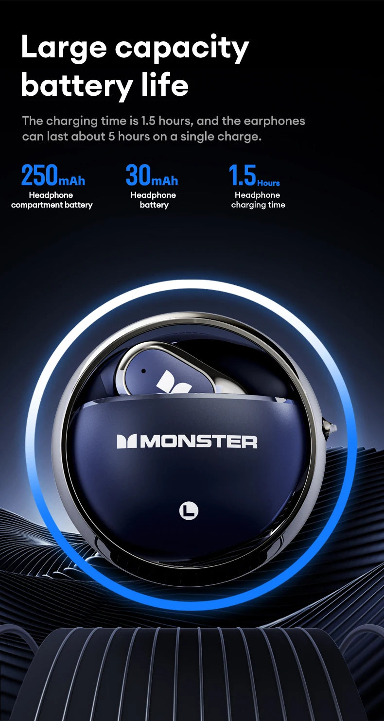 Monster MQO33 Wireless Bluetooth 5.4 Earphones Dolby Immersive Sound HD Call Headphones Sports Noise Reduction Open Ear Earbuds