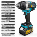 1800N.M Torque Brushless Electric Impact Wrench 1/2 inch Lithium-Ion Battery Cordless Wrench Tools For Makita 18V Battery Pins
