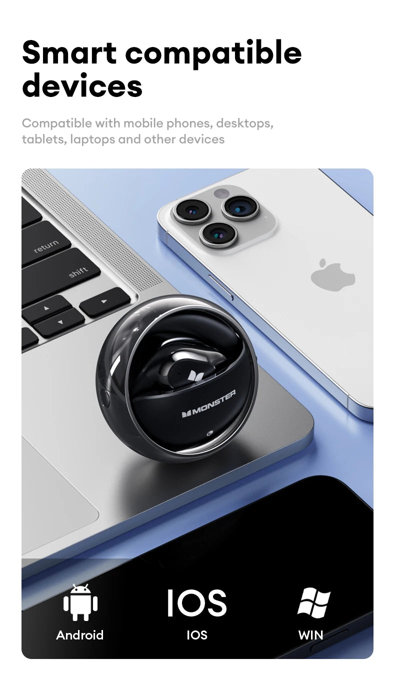 Monster MQO33 Wireless Bluetooth 5.4 Earphones Dolby Immersive Sound HD Call Headphones Sports Noise Reduction Open Ear Earbuds