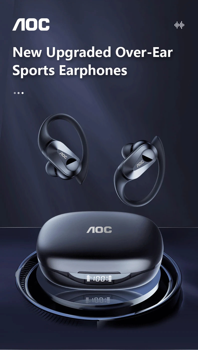 AOC ACT3521 Wireless Earphones OWS Ear Hook Bluetooth HIFI Stereo Earbuds Gaming Low Latency IPX5 Waterproof Sport Headphones